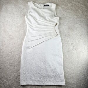 Women's Ivanka Trump White Sleeveless Dress Gold Waist Zipper Detail Size‎ 4